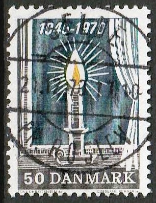 FRIMÆRKER DANMARK | 1970 - AFA 496 - Danmark besættelses ophør 25 år - 50 øre brun/gul/grå - Pragt Stemplet Selde pr. Roslev
